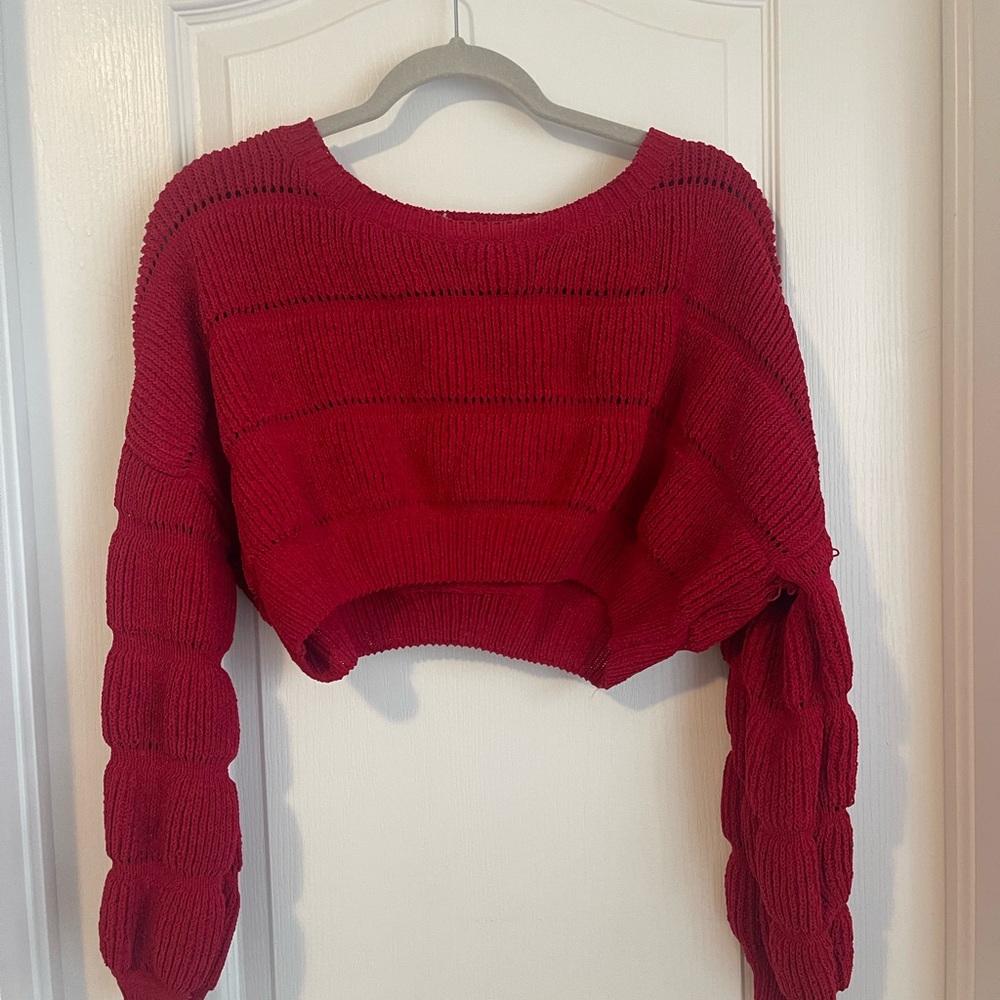 Cropped puffy red sweater perfect for Christmas and Parties
